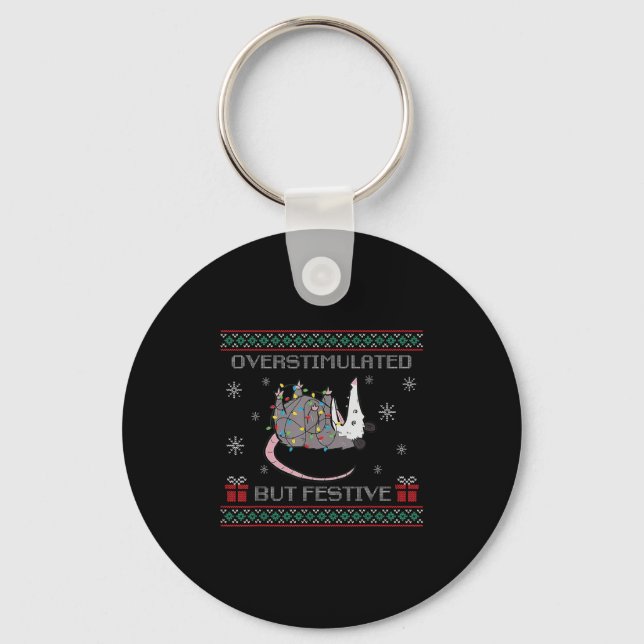 Overstimulated But Festive Ossum Ugly Sweater Chri Key Ring (Front)
