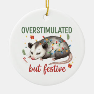 Overstimulated But Festive Possum Christmas Ceramic Tree Decoration