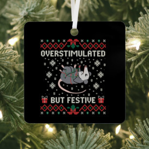 Overstimulated But Festive Possum Christmas Funny Metal Tree Decoration