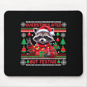 Overstimulated But Festive Raccoon Christmas Mouse Mat