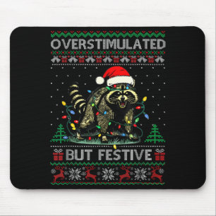 Overstimulated But Festive Raccoon Christmas Pajam Mouse Mat
