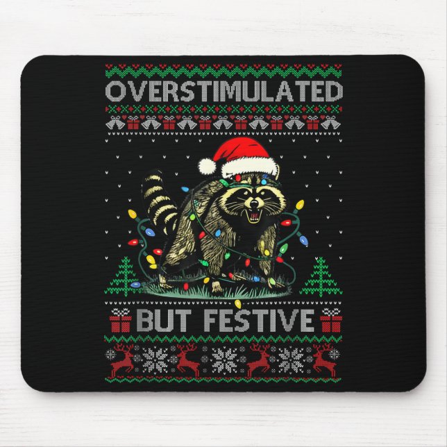 Overstimulated But Festive Raccoon Christmas Pajam Mouse Mat (Front)