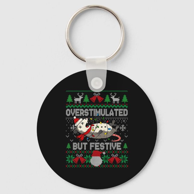 Overstimulated But Festive Ssum Christmas Ugly Xma Key Ring (Front)