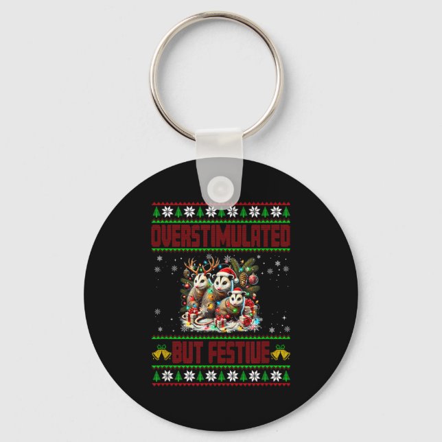 Overstimulated But Festive Ssum Christmas Ugly Xma Key Ring (Front)