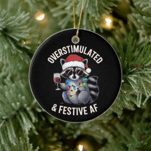 Overstimulated & Festive AF Racoon Espresso Lover Ceramic Tree Decoration