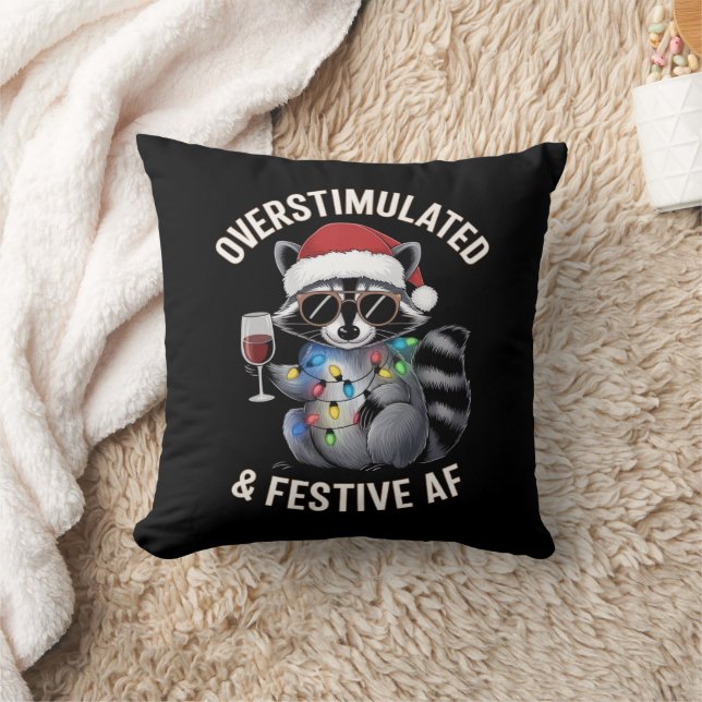 Overstimulated & Festive AF Racoon Espresso Lover Cushion (Blanket)