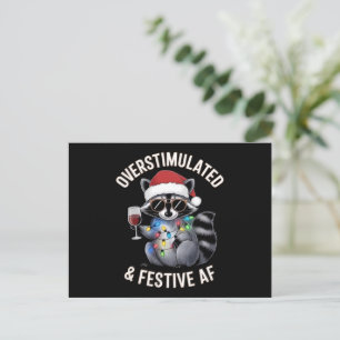 Overstimulated & Festive AF Racoon Espresso Lover Holiday Postcard