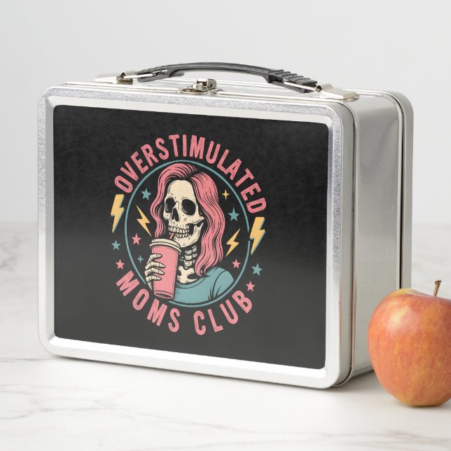 Overstimulated Moms Club Skull Messy Mum Life Metal Lunch Box (In Situ)