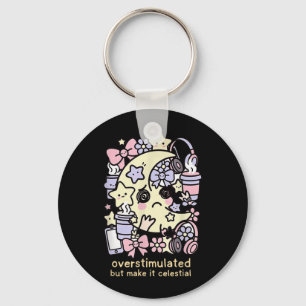 Overstimulated Mum Mama Celestial Sad Moon Pastel Key Ring