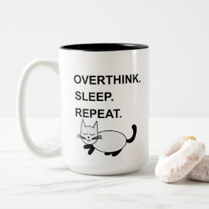 Overthink Sleep Repeat Sleeping Cat  Two-Tone Coffee Mug