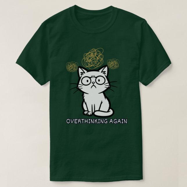 Overthinking Cat Mood Illustration Design T-Shirt (Design Front)