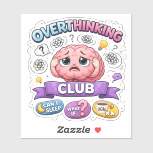 Overthinking Club Cartoon Custom-Cut Vinyl Sticker