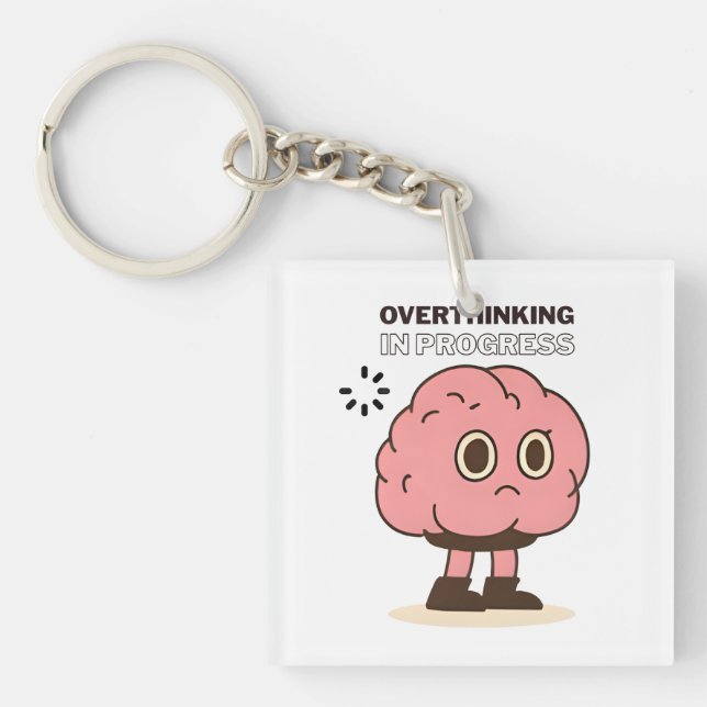 Overthinking in Progress – Funny Brain Doodle Key Ring (Front)