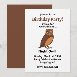Overthinking Night Owl Funny Birthday Party Invitation