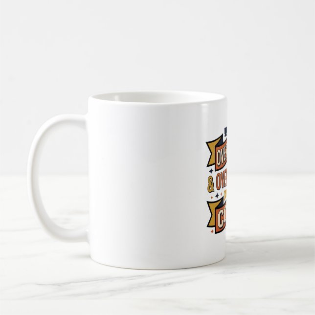 Overthinking Overdrinking Coffee Vintage Typograph Mug (Left)