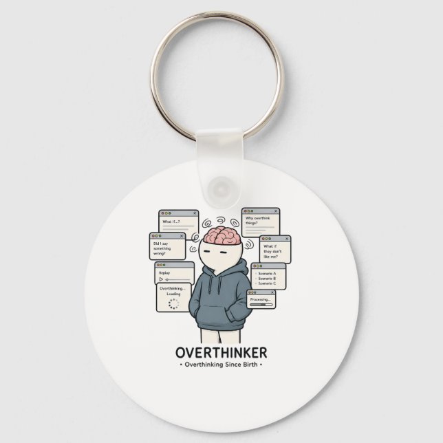 Overthinking Since Birth Funny Overthinker Meme Key Ring (Front)