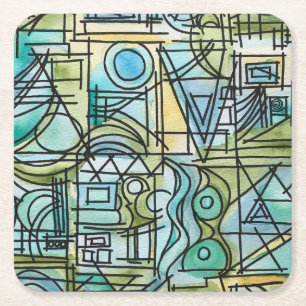 Overture-Hand Painted Modern Geometric Art Square Paper Coaster