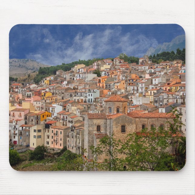 Overview of a Sicilian mountain town Mouse Mat (Front)