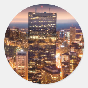 Overview of Boston at night Classic Round Sticker