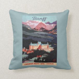 Overview of the Banff Springs Hotel Poster Cushion