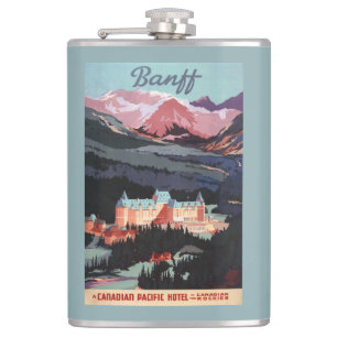 Overview of the Banff Springs Hotel Poster Hip Flask