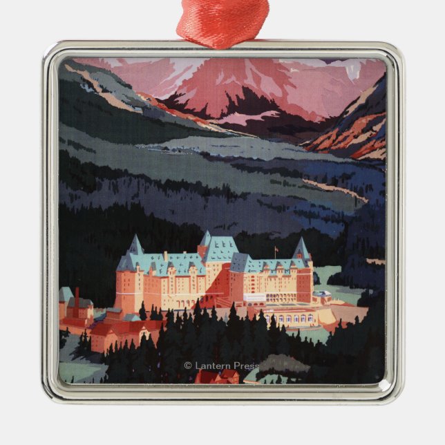 Overview of the Banff Springs Hotel Poster Metal Tree Decoration (Front)