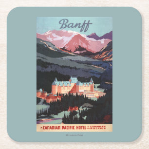 Overview of the Banff Springs Hotel Poster Square Paper Coaster