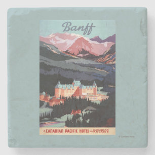 Overview of the Banff Springs Hotel Poster Stone Coaster