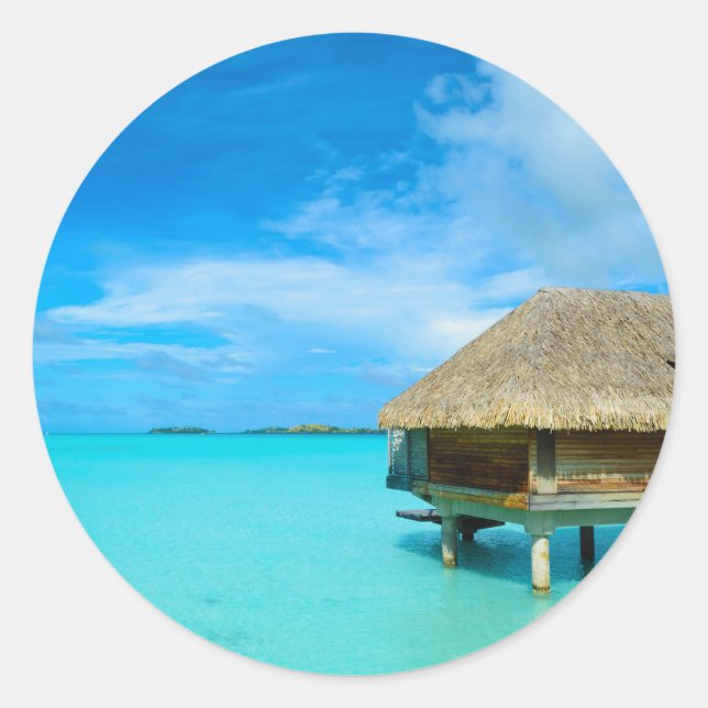 Overwater bungalow on Bora Bora Classic Round Sticker (Front)