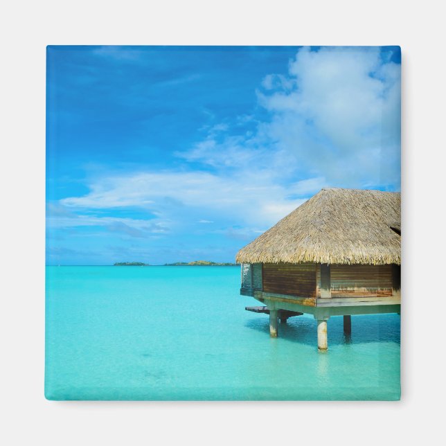 Overwater bungalow on Bora Bora magnet (Front)