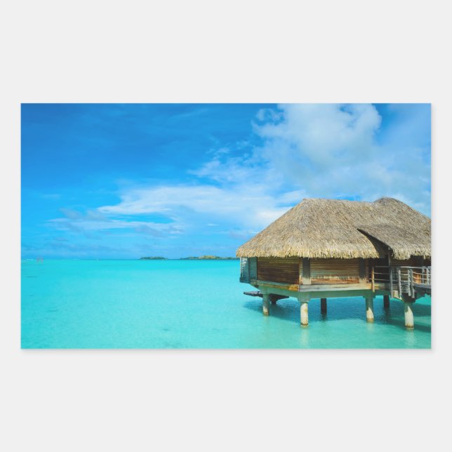 Overwater bungalow on Bora Bora rectangle sticker (Front)