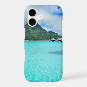 Overwater bungows in Bora Bora lagoon phone case