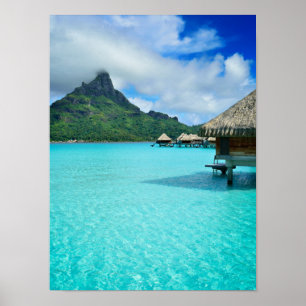 Overwater bungows on Bora Bora vertical poster