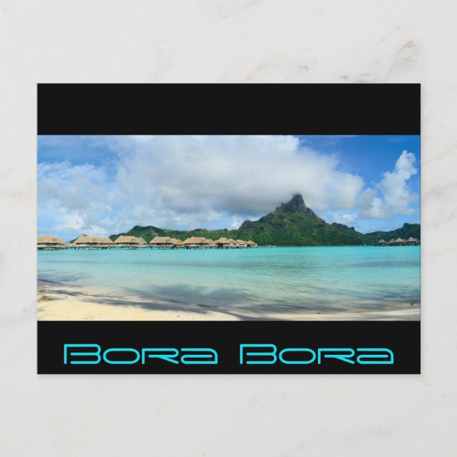 Overwater resort on Bora Bora black panorama card (Front)