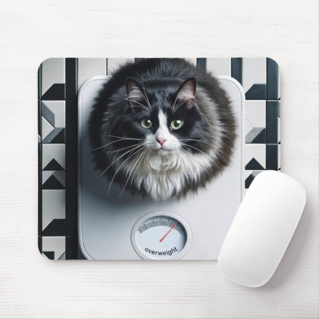 Overweight Tuxedo Cat On a Scale Mouse Mat (With Mouse)