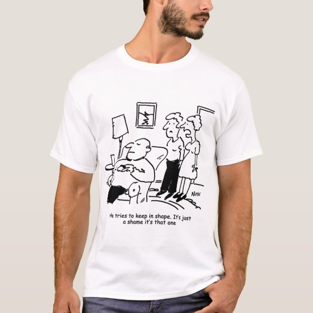 Overweight Unfit Obese Man Tries to Keep Fit Funny T-Shirt (Front)