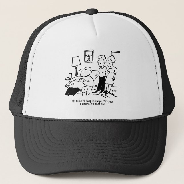 Overweight Unfit Obese Man Tries to Keep Fit Funny Trucker Hat (Front)