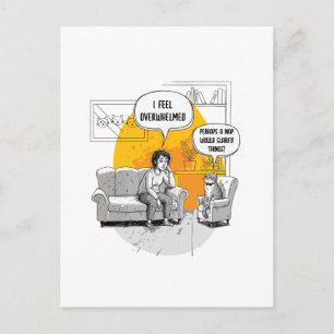 Overwhelmed Introvert Cat Humour Relatable Meme Postcard