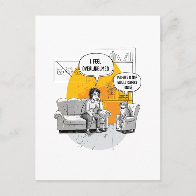 Overwhelmed Introvert Cat Humour Relatable Meme Postcard (Front)