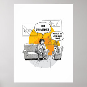 Overwhelmed Introvert Cat Humour Relatable Meme Poster