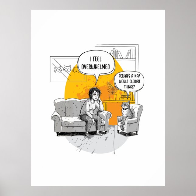 Overwhelmed Introvert Cat Humour Relatable Meme Poster (Front)