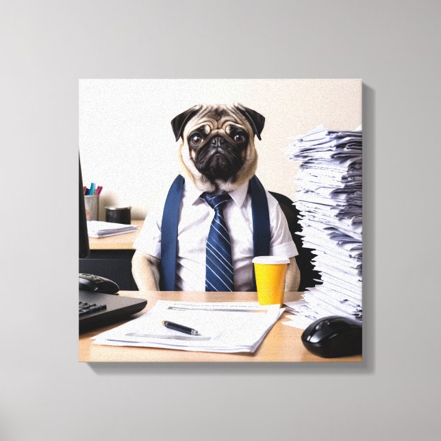 Overwhelmed Office Pug Canvas Print (Front)