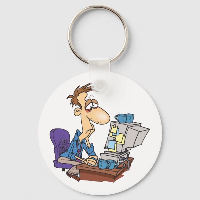 Overworked Office Worker Funny Tired Employee Key Ring (Front)