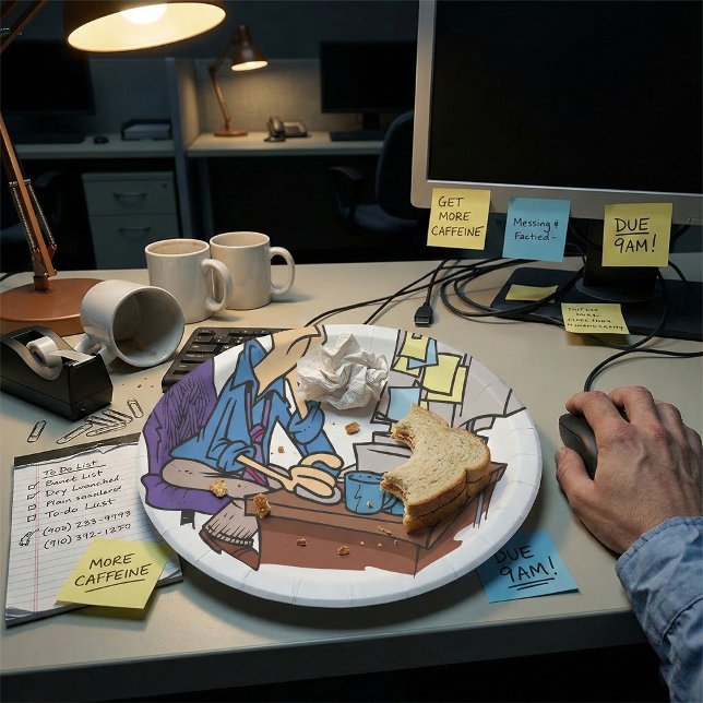 Overworked Office Worker Funny Tired Employee Paper Plate (Creator Uploaded)