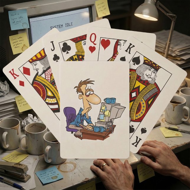 Overworked Office Worker Funny Tired Employee Playing Cards (Creator Uploaded)