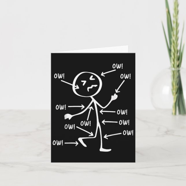 Ow Ow Ow Stick Character Figure Chronic Pain Aware Card (Front)