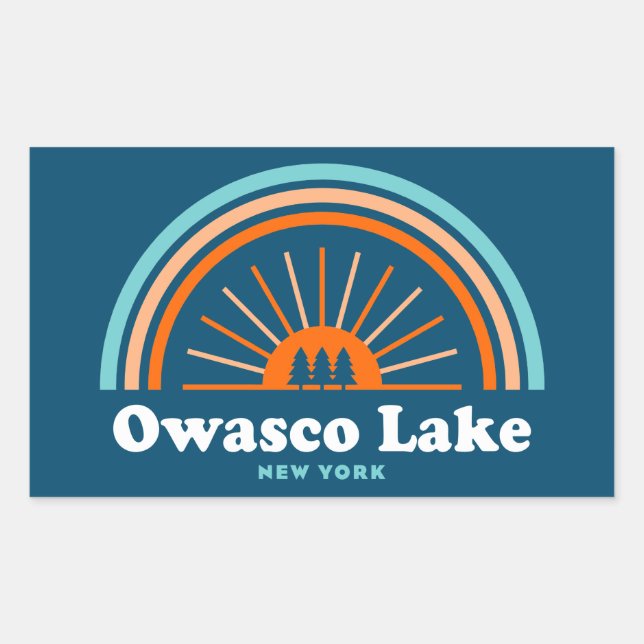 Owasco Lake New York Rainbow Rectangular Sticker (Front)