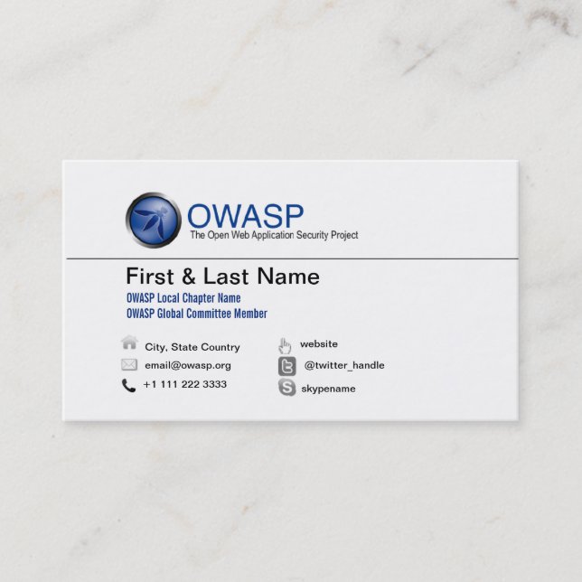 OWASP Business Card Design 1, No QRC (Front)
