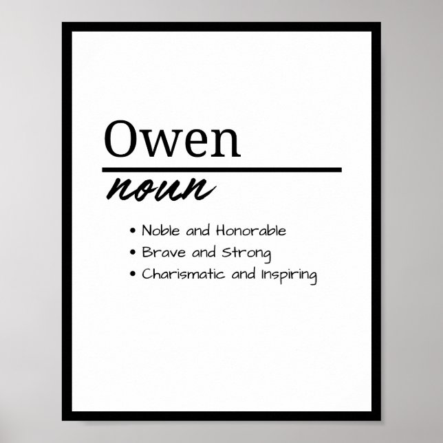 Owen, Boy Personalised Name Definition Poster (Front)
