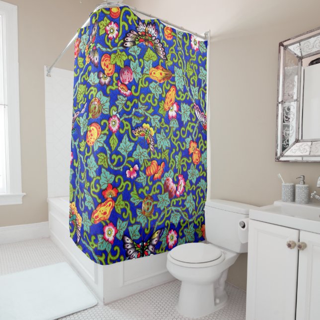 Owen Jones Antique Oriental Butterflies Shower Curtain (In Situ)